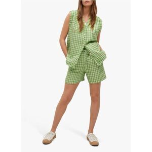 EUC MANGO Tweed‎ Gingham Vest  And Shorts Outfit Raw Hem Green Size XL